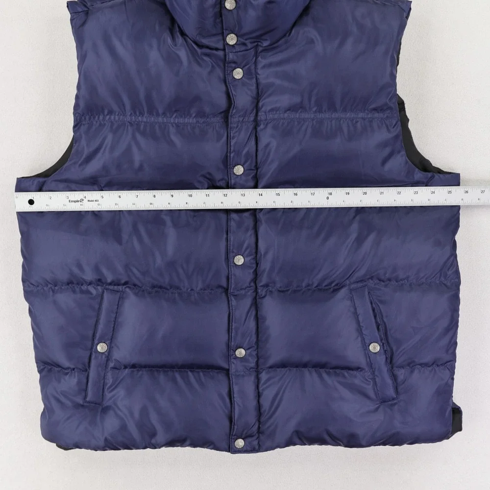 J. CREW Goose Down Puffer Vest Full Zip Snap Front Men's XL Blue Outdoor Winter